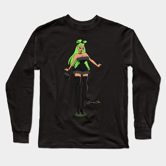 Green Bimbo Long Sleeve T-Shirt by Jennifer Elder Art